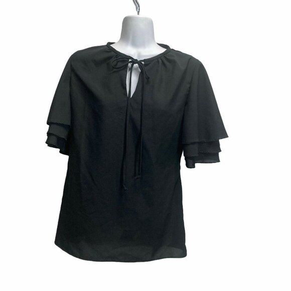 𝅺KRIST Gudnason Top Blk Ruffle Layered‎ Sleeves - Picture 1 of 5